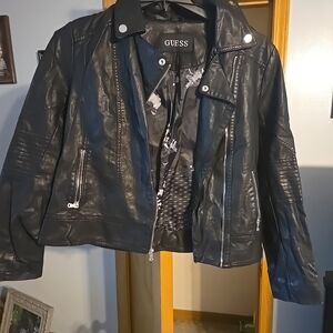 Guess Black Leather Motorcycle Jacket